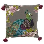 Paoletti Roka Grey Peacock Embroidered Cushion Grey