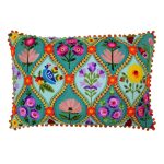 Paoletti Neon Floral Tile Embroidered Cushion Pink/Blue/White/Red/Orange/Green