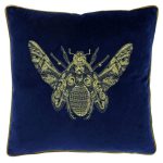 Paoletti Cerena Blue Bee Velvet Cushion Blue