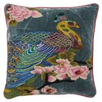 Paoletti Teal Embroidered Peacock Cushion Teal (Blue)