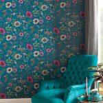 Botanical Songbird Teal Wallpaper Teal (Blue)