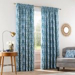 V&A Alyssum Blue Floral Pencil Pleat Curtains Blue